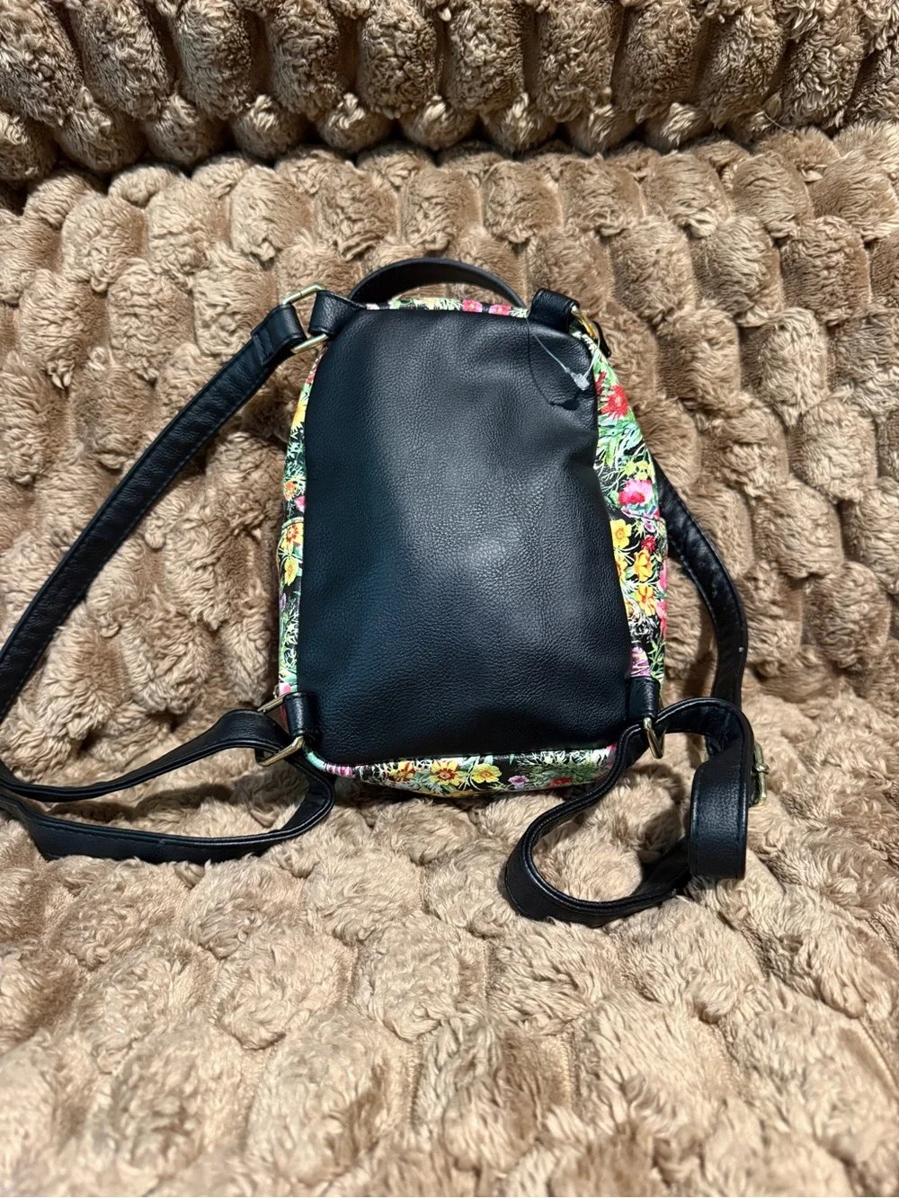 Betsey Johnson Floral Mini Backpack in Black Trim